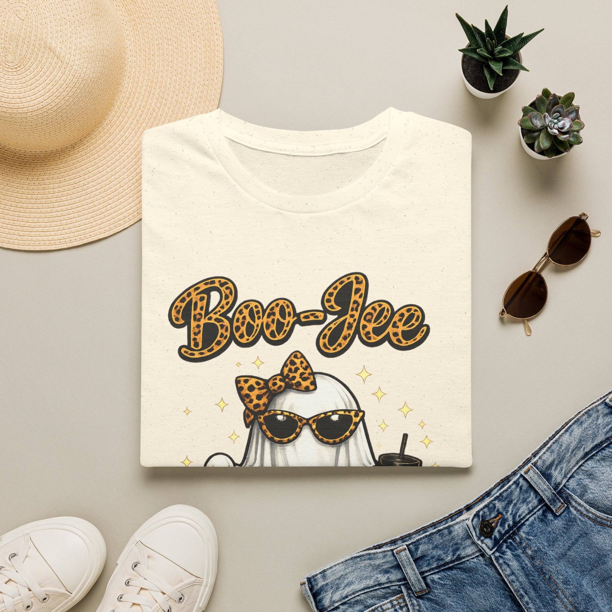 Boo-Jee Ghost Tee — Leopard Print Glam Halloween T-Shirt