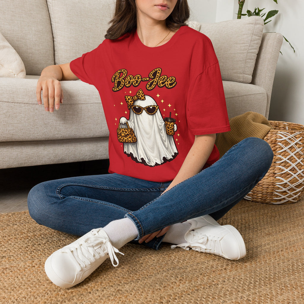 Boo-Jee Ghost Tee — Leopard Print Glam Halloween T-Shirt