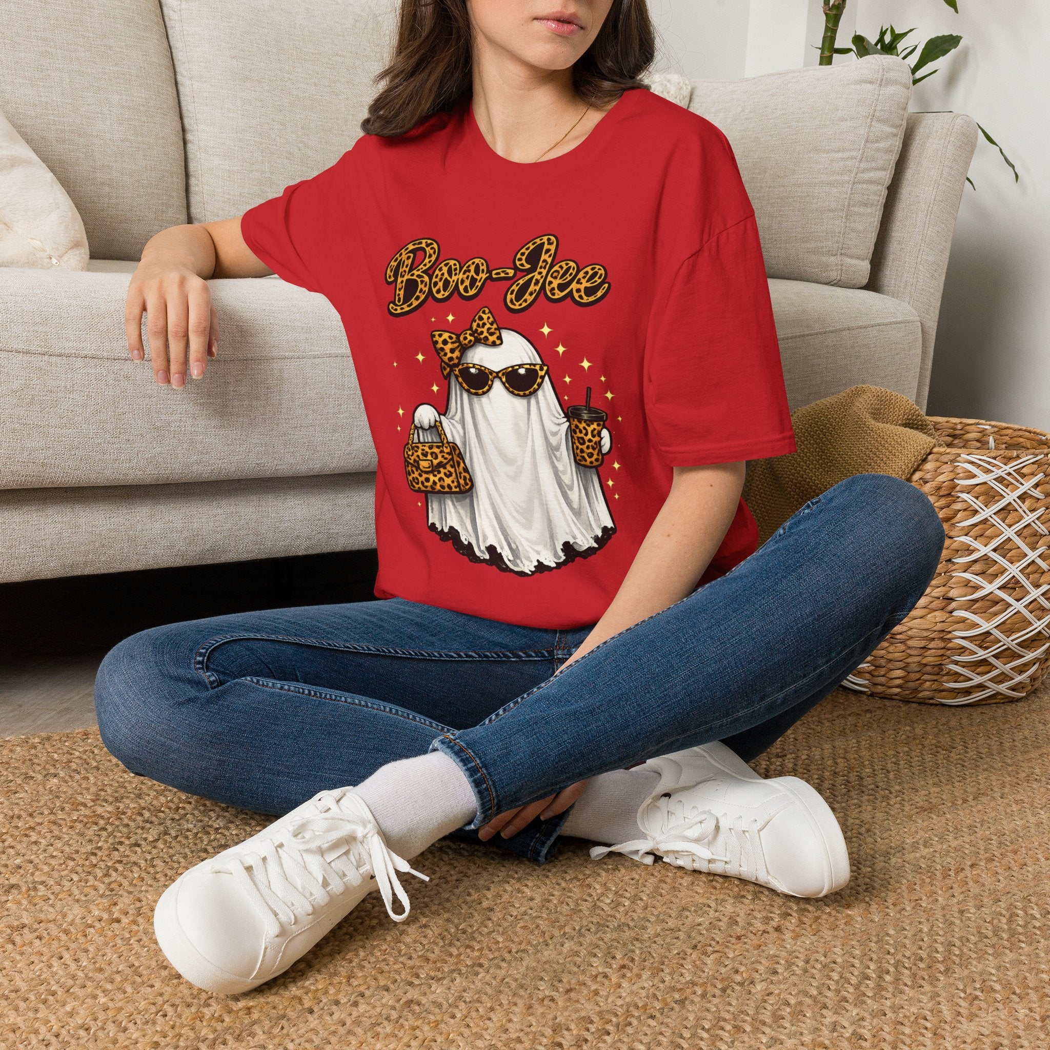 Boo-Jee Ghost Tee — Leopard Print Glam Halloween T-Shirt