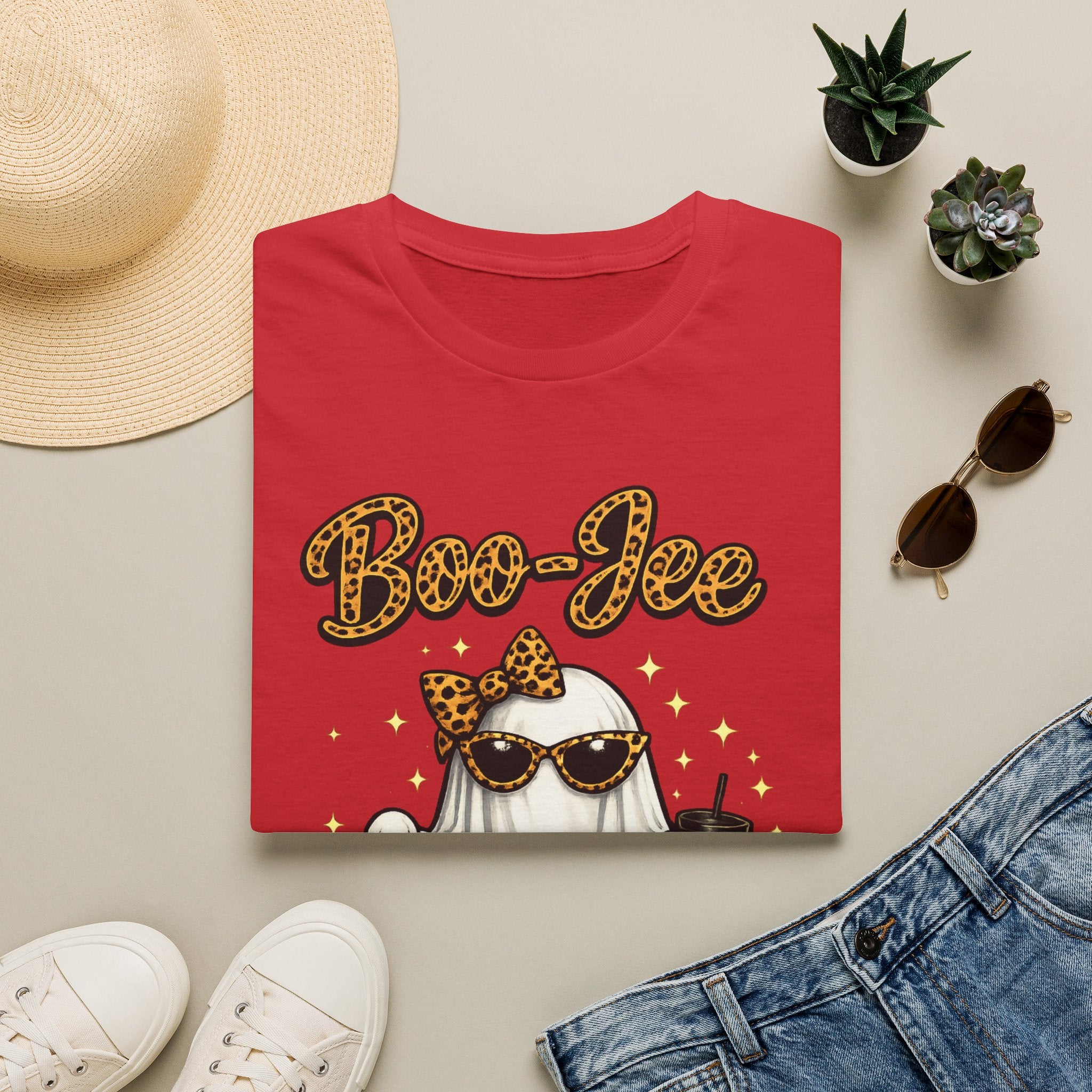 Boo-Jee Ghost Tee — Leopard Print Glam Halloween T-Shirt