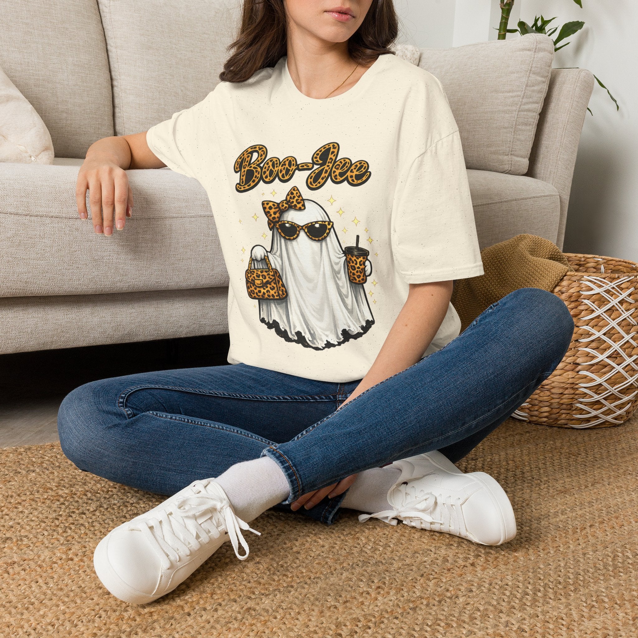 Boo-Jee Ghost Tee — Leopard Print Glam Halloween T-Shirt