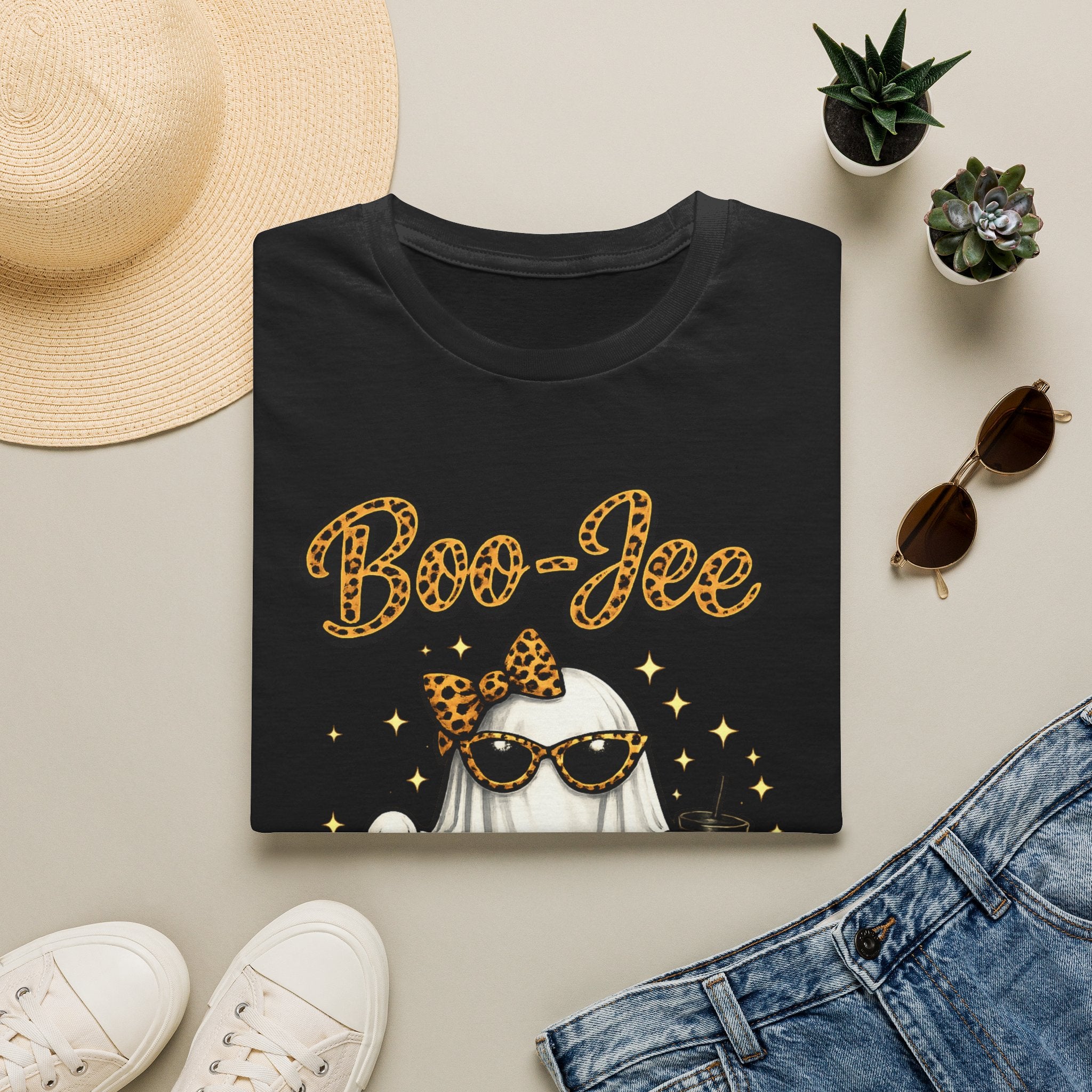 Boo-Jee Ghost Tee — Leopard Print Glam Halloween T-Shirt