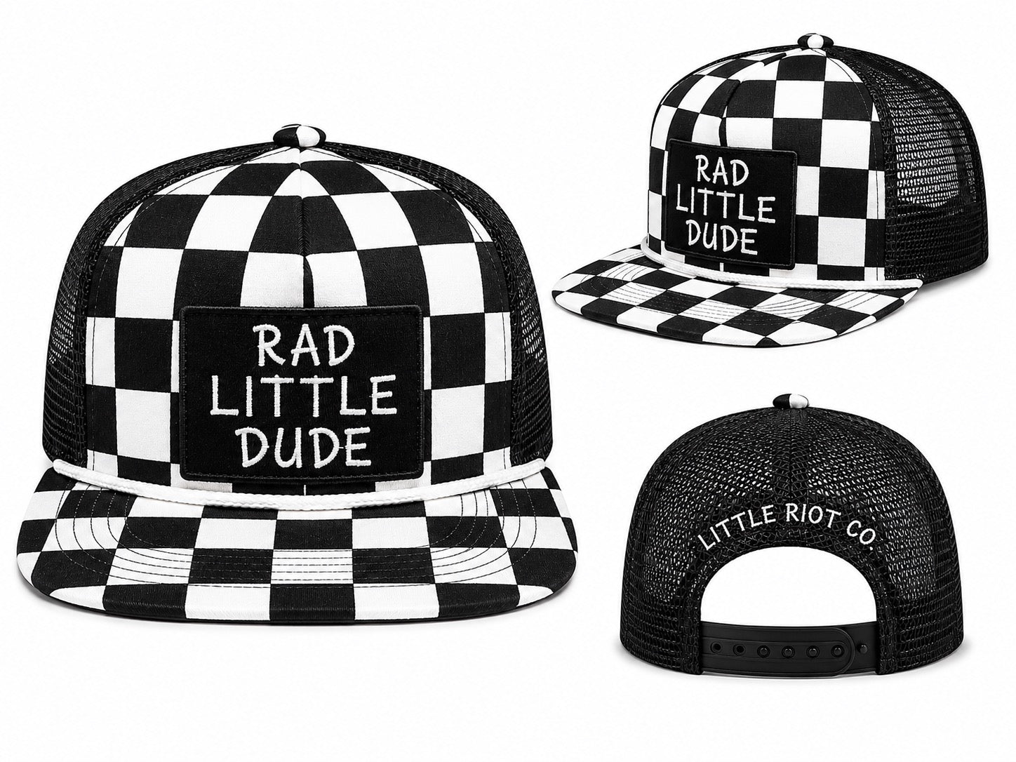 Rad Little Dude Checkered Trucker Hat 🏁🖤
