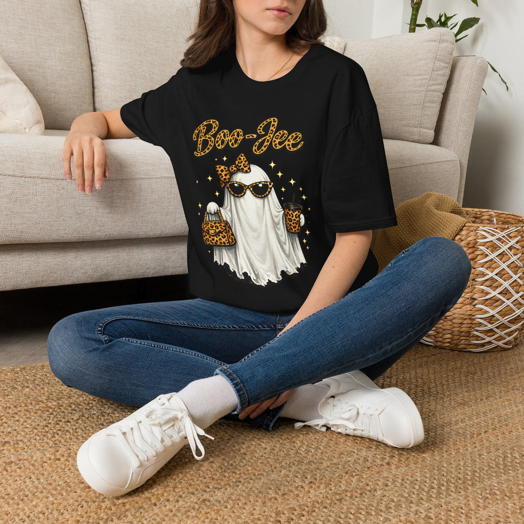 Boo-Jee Ghost Tee — Leopard Print Glam Halloween T-Shirt