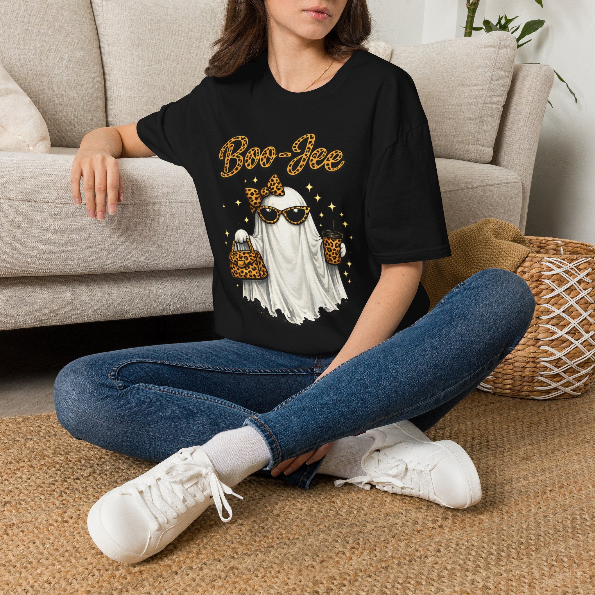 Boo-Jee Ghost Tee — Leopard Print Glam Halloween T-Shirt