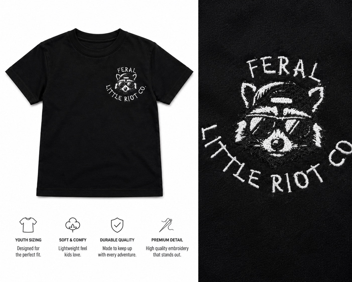 Feral Embroidered Youth Tee | Little Riot Co. 🦝