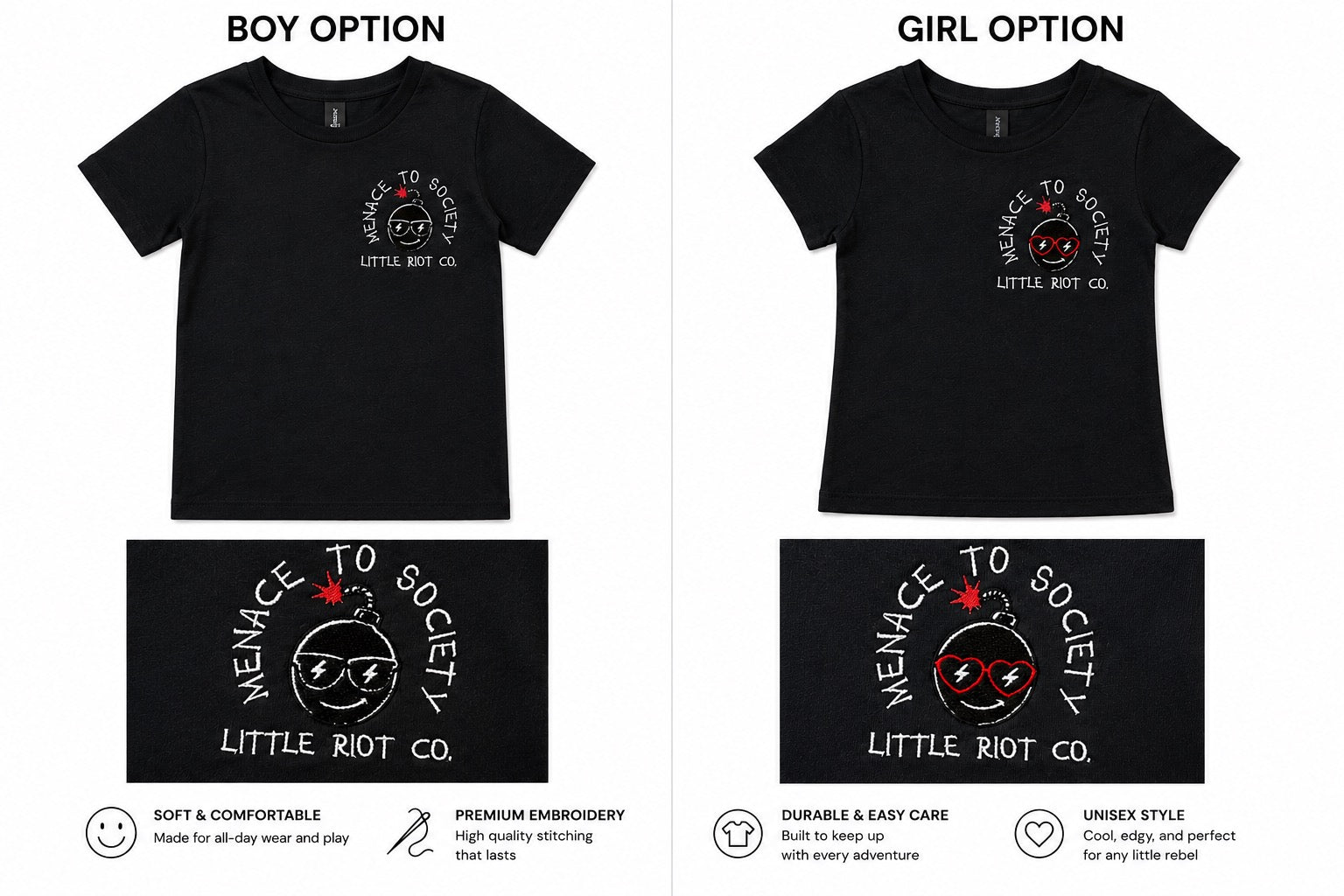 Menace to Society Embroidered Youth Tee – Little Riot Co.