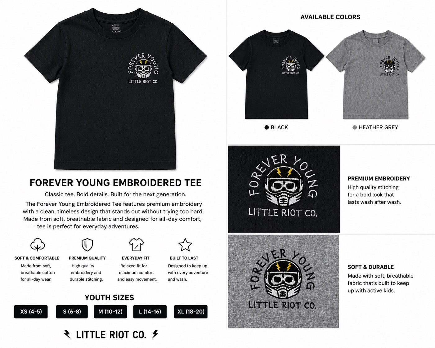 Forever Young Embroidered Tee – Little Riot Co.