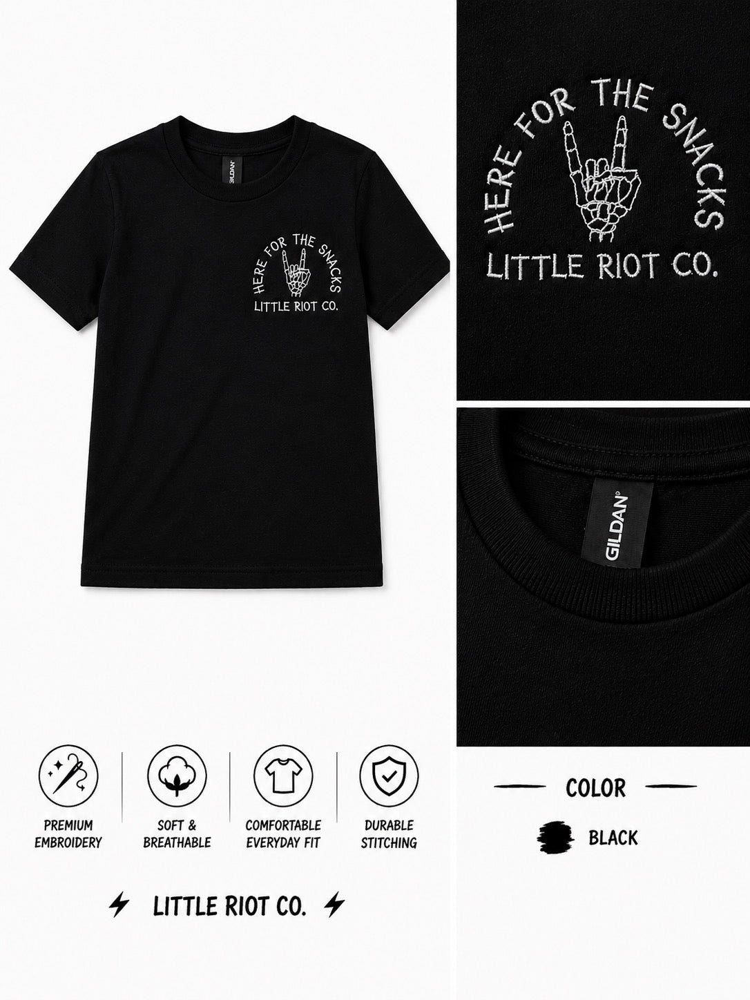 Here For The Snacks Embroidered Tee – Little Riot Co.